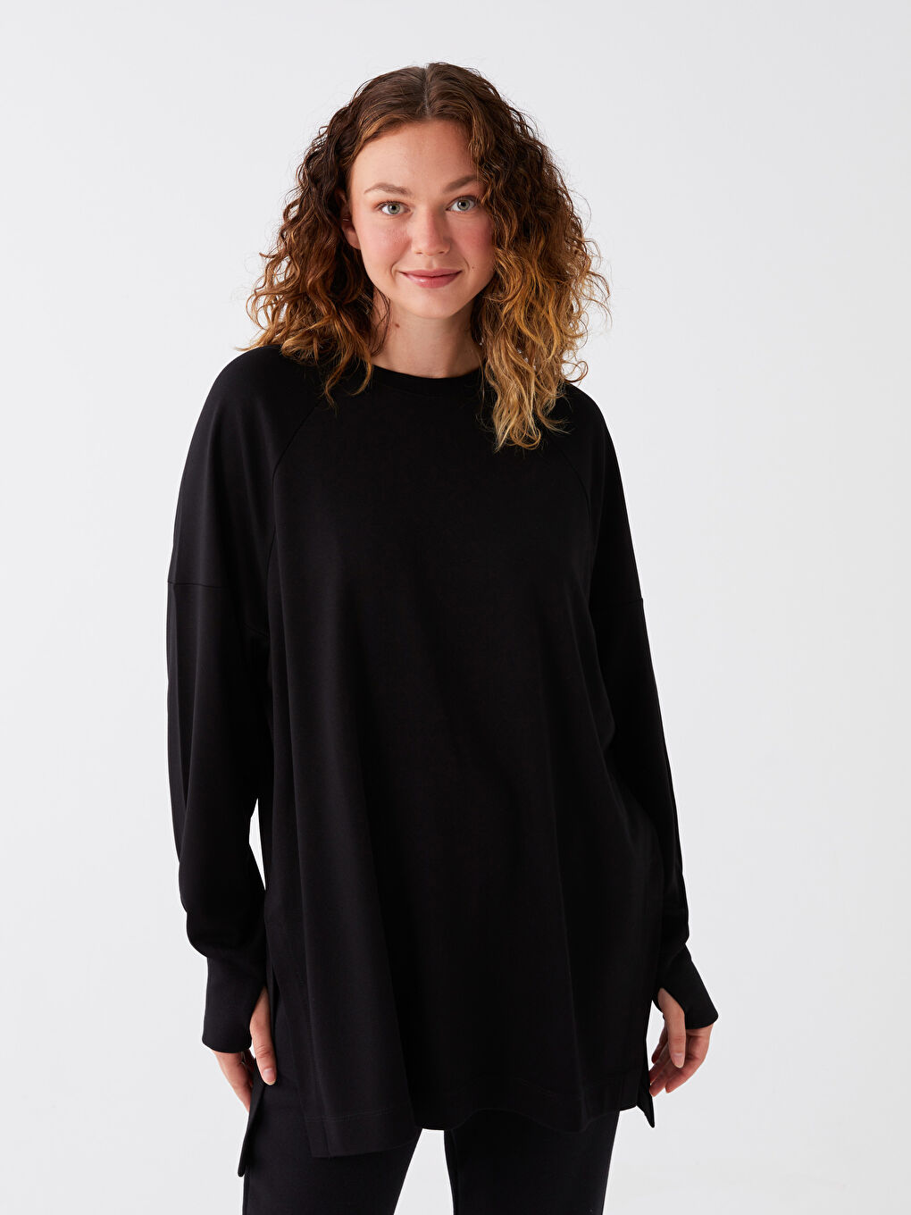 LCW Modest Crew Neck Plain Long Sleeve Oversize Women's Tunic -W3AG73Z8-RQL