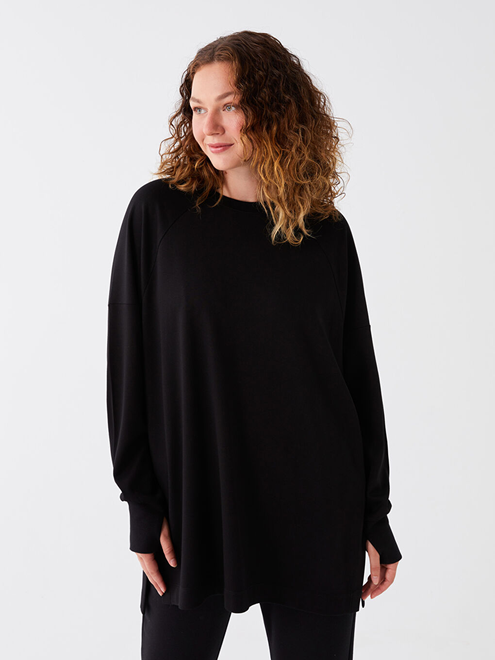 LCW Modest Crew Neck Plain Long Sleeve Oversize Women's Tunic -W3AG73Z8-RQL