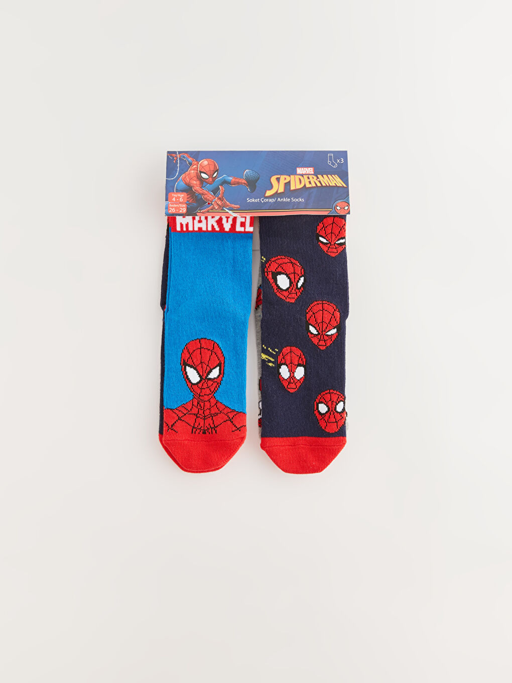 LCW Kids Karışık Renk İpliği Boyalı Spiderman Desenli Erkek Çocuk Soket Çorap 3'lü - 1