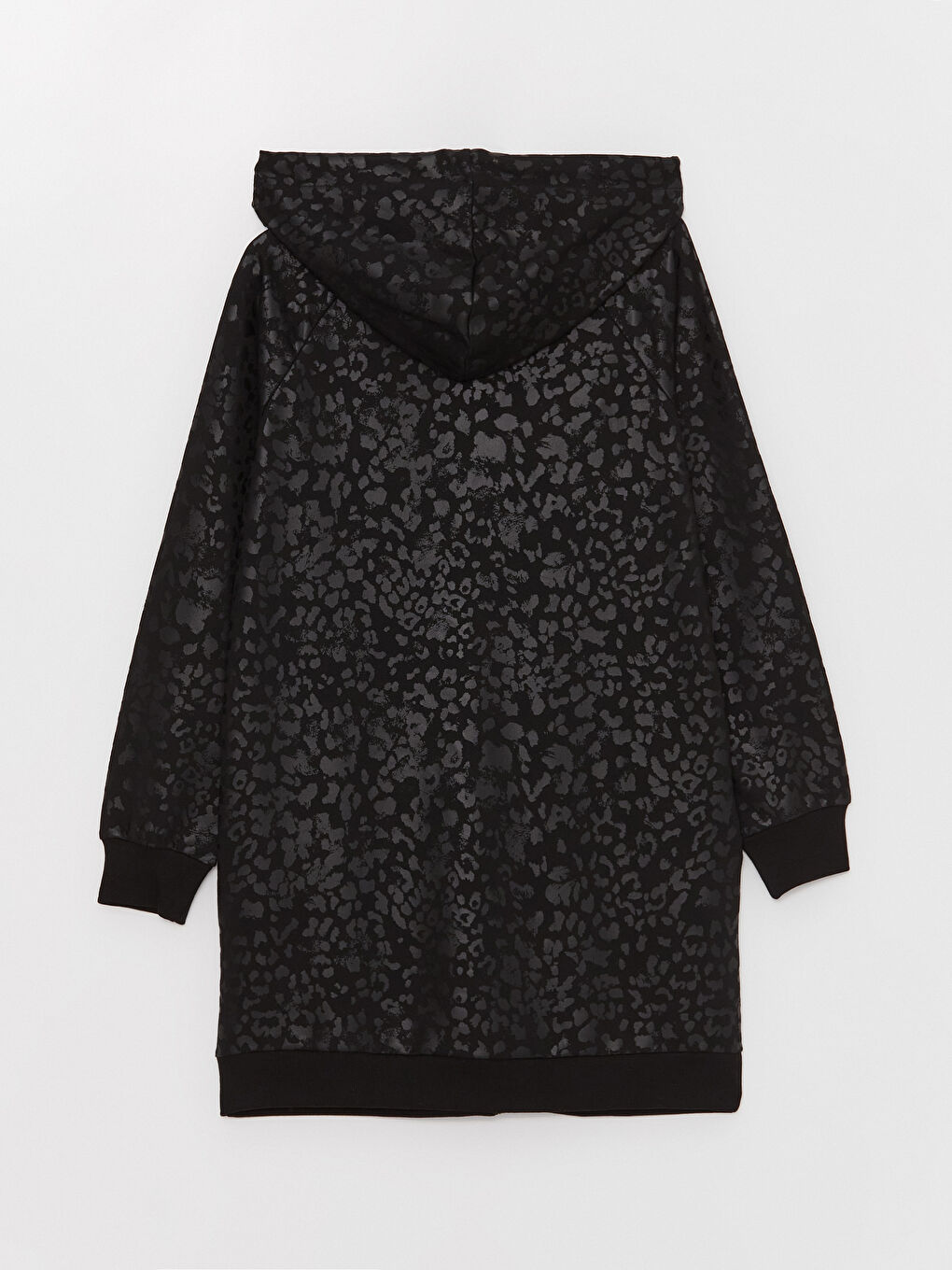 Siyah Kapüşonlu Desenli Uzun Kollu Kadın Fermuarlı Sweatshirt-6