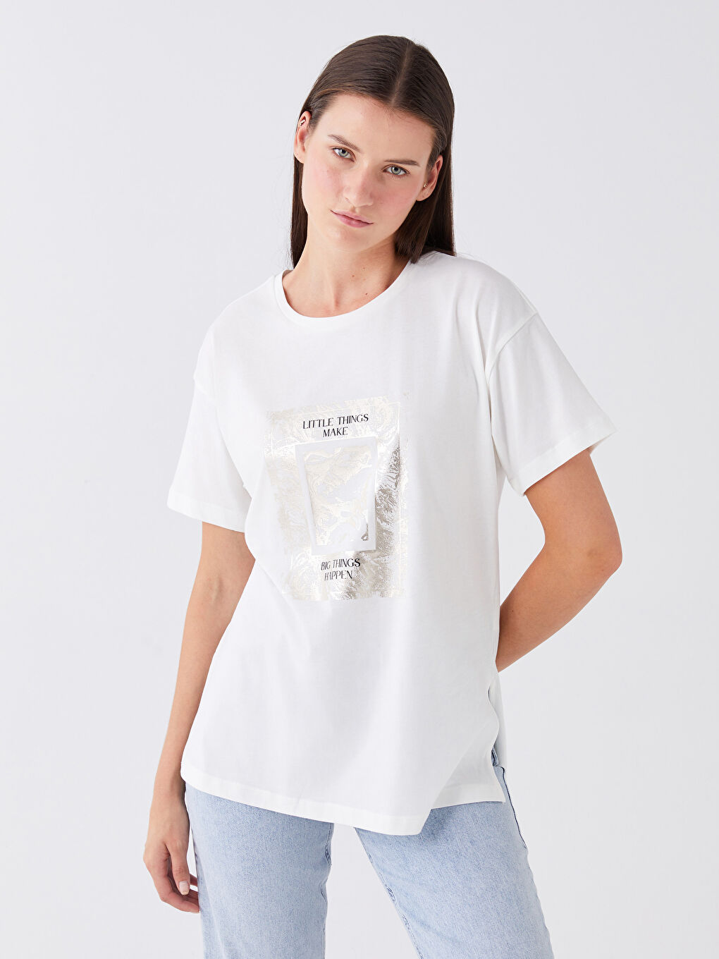 LCWAIKIKI Basic Crew Neck Printed Short Sleeve Women's T-Shirt -W3AH72Z8-R9J