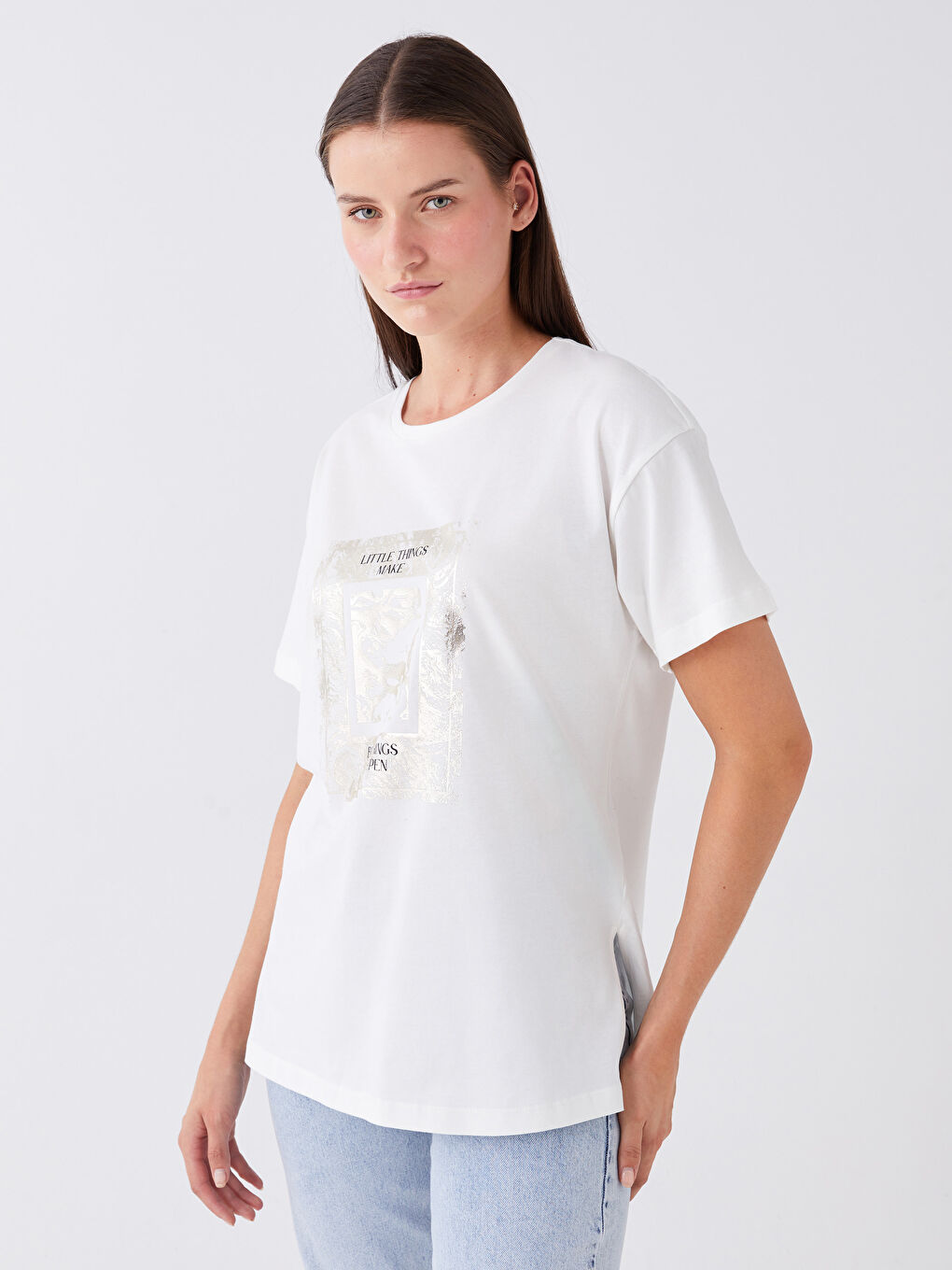 LCWAIKIKI Basic Crew Neck Printed Short Sleeve Women's T-Shirt -W3AH72Z8-R9J