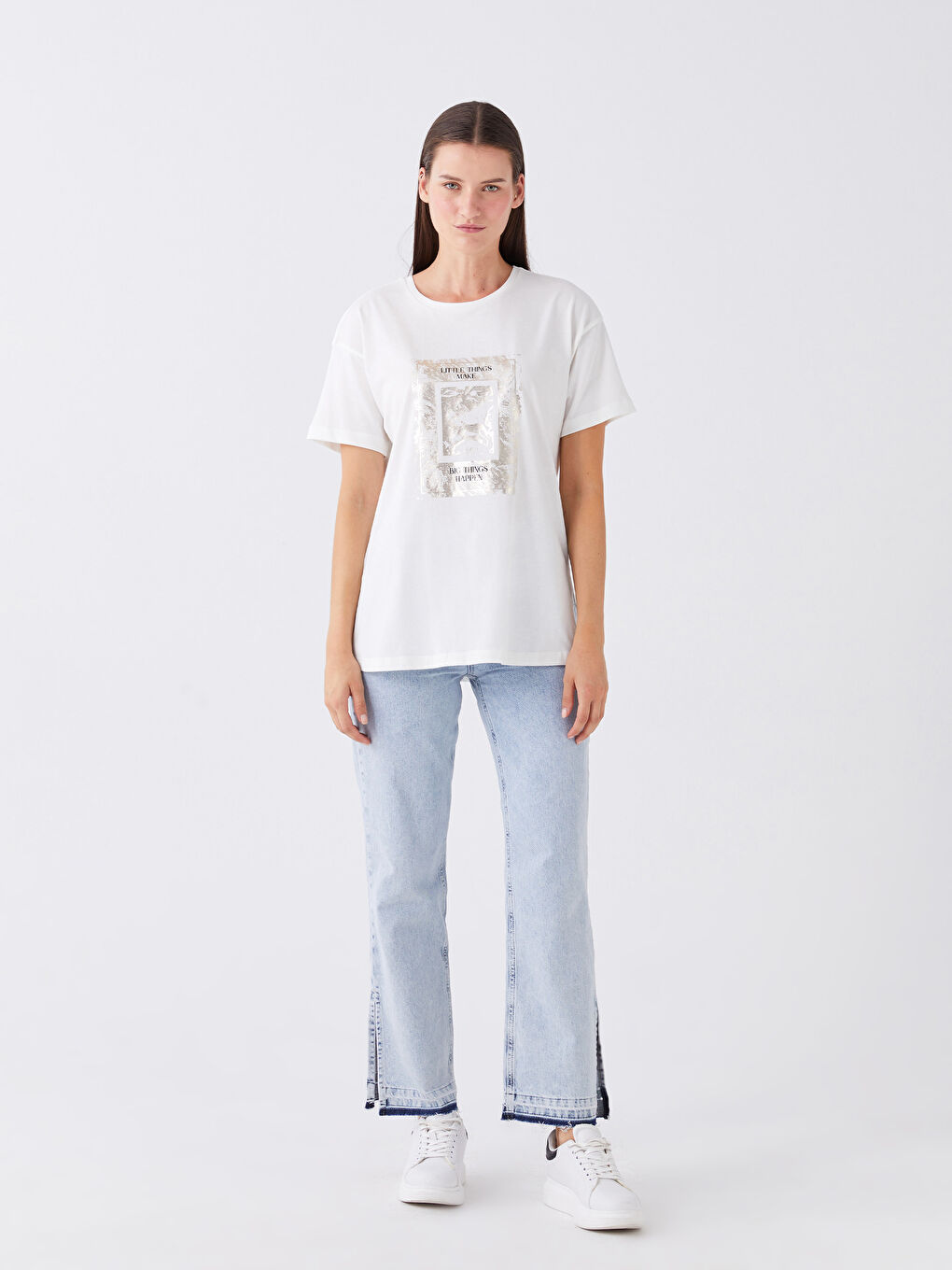 LCWAIKIKI Basic Crew Neck Printed Short Sleeve Women's T-Shirt -W3AH72Z8-R9J