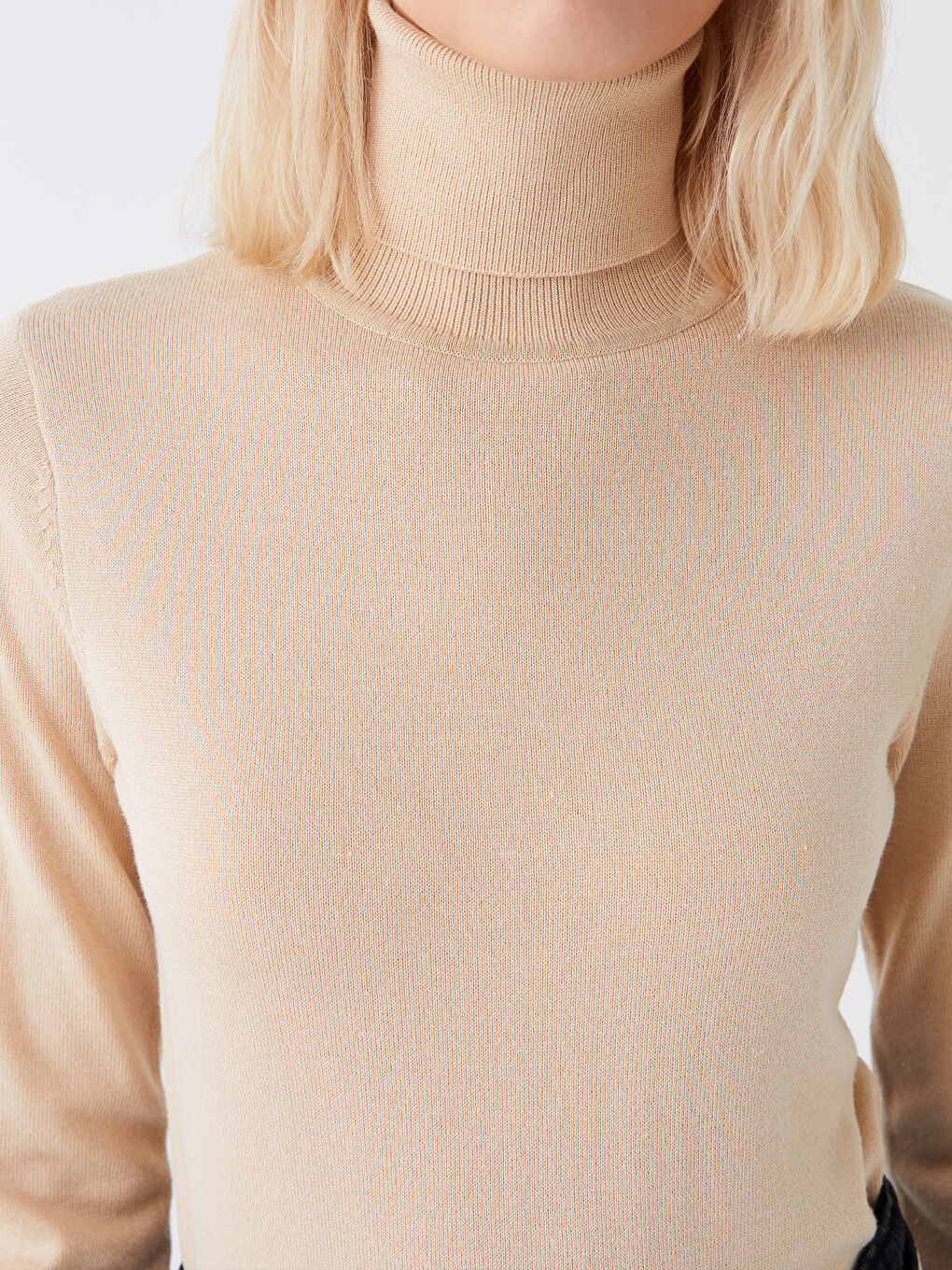 Свитер из трикотажа с длинным рукавом и водолазкой для женщин, однотонный-3