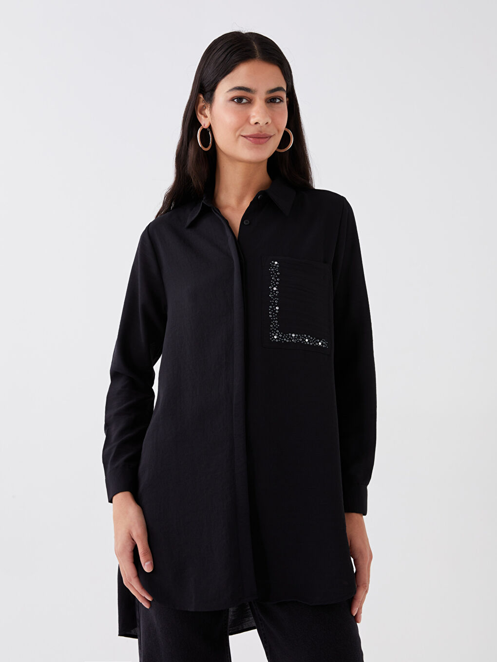 تونیکی کراسی ژنانەی قۆڵ درێژ بە بەرد دیزاین کراو-1