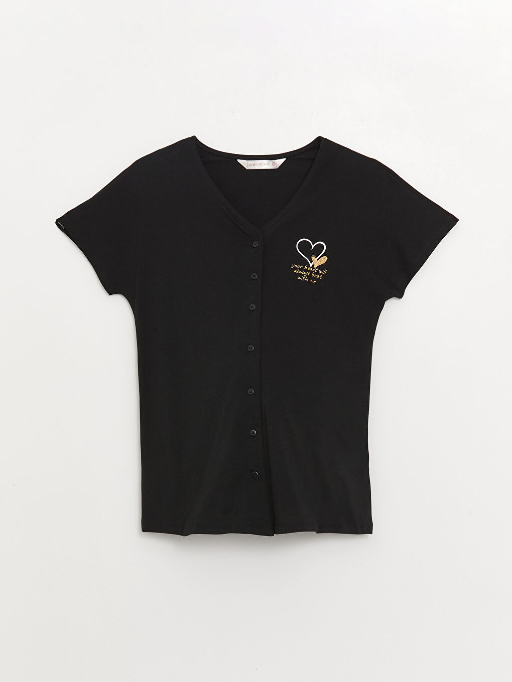 Siyah V Yaka Baskılı Kısa Kollu Hamile Pijama Takımı-6