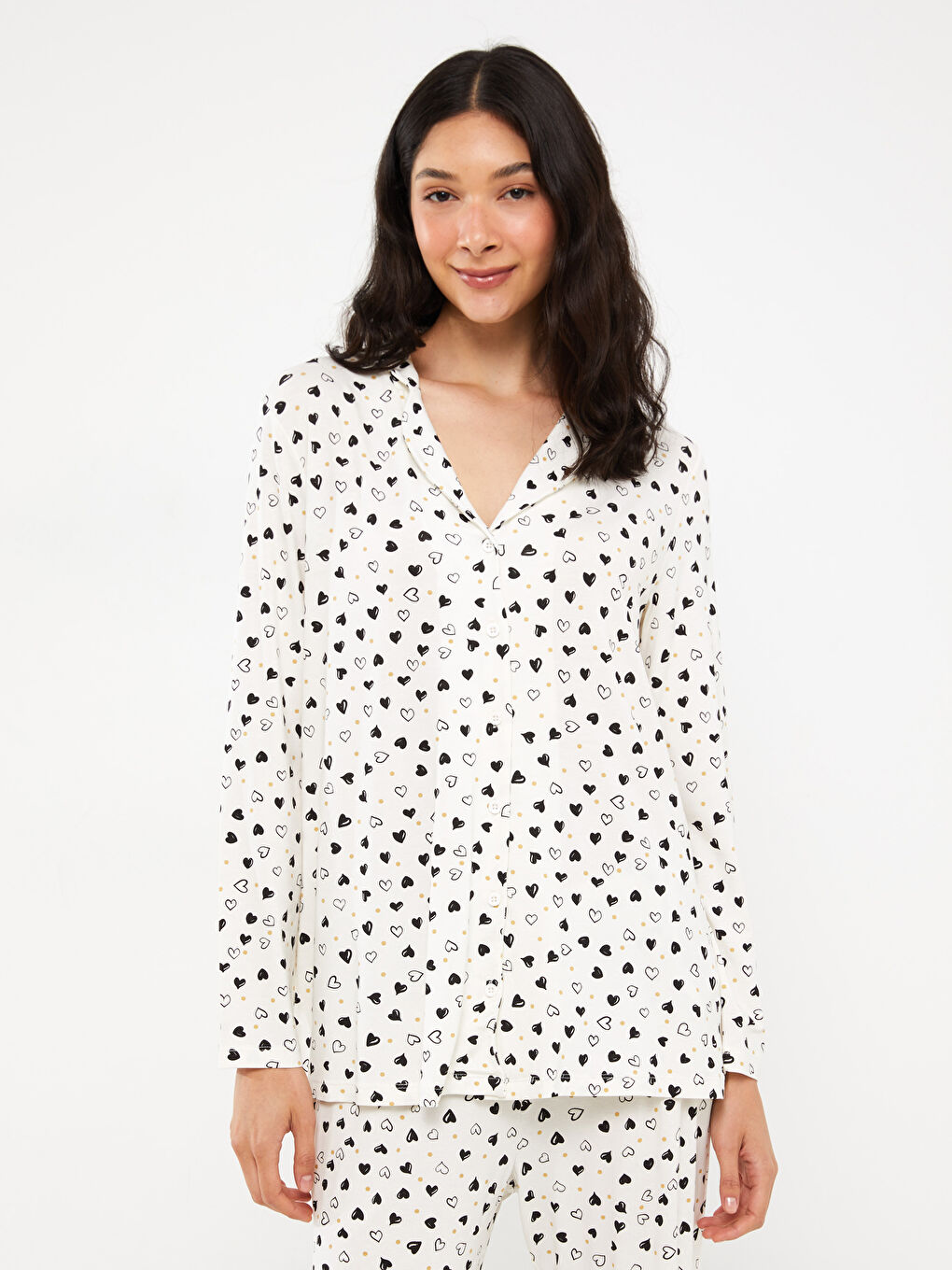 Ensemble de pyjama de maternité imprimé à manches longues avec col de chemise