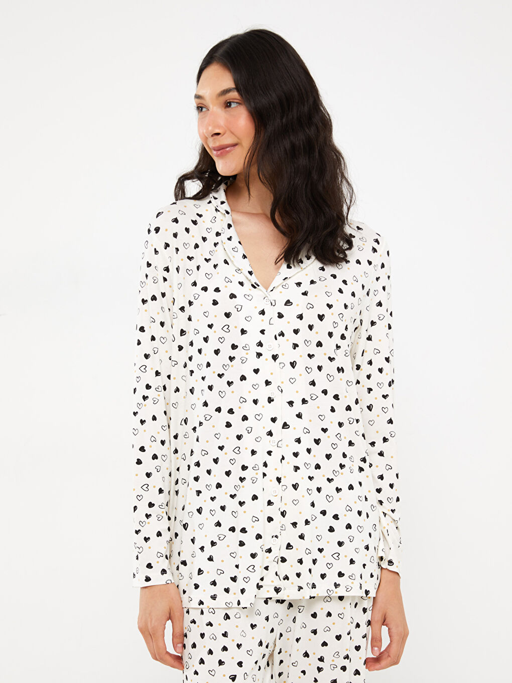 Ensemble de pyjama de maternité imprimé à manches longues avec col de chemise-2