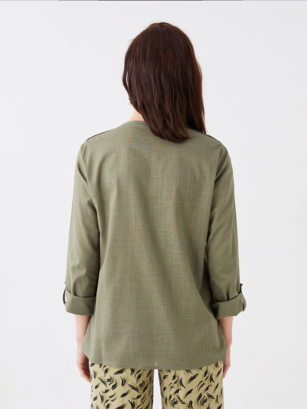 Notch Neck Embroidered Long Sleeve Women's Blouse -W3AI22Z8-GYA