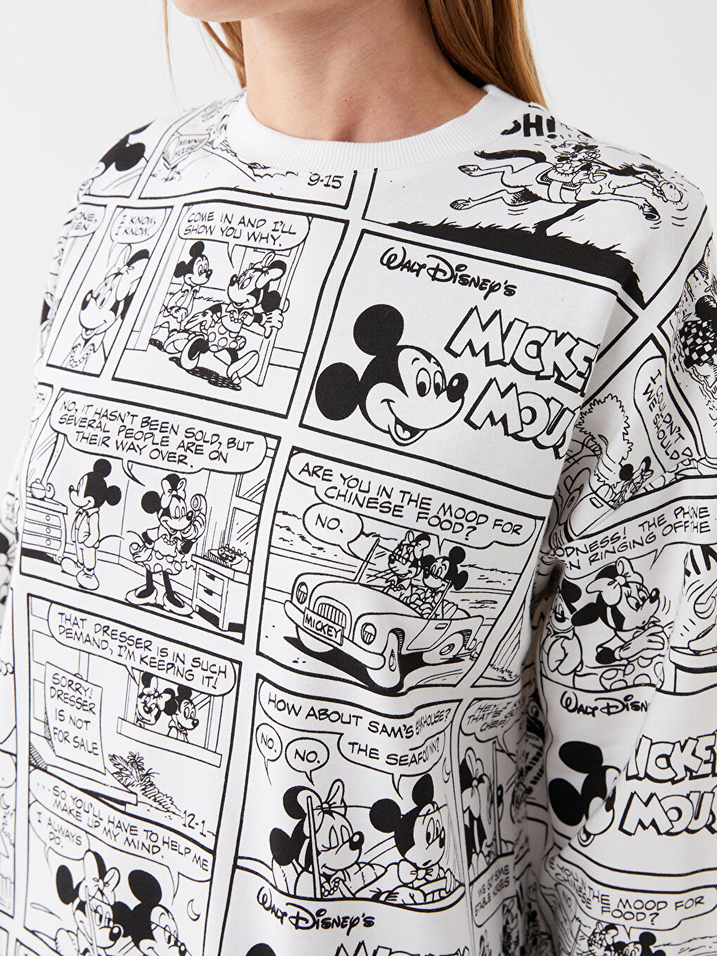 Siyah Bisiklet Yaka Mickey ve Arkadaşları Baskılı Uzun Kollu Oversize Kadın Sweatshirt Tunik-3