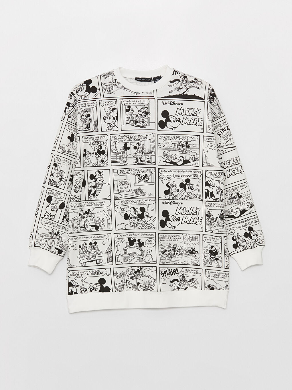Siyah Bisiklet Yaka Mickey ve Arkadaşları Baskılı Uzun Kollu Oversize Kadın Sweatshirt Tunik-5