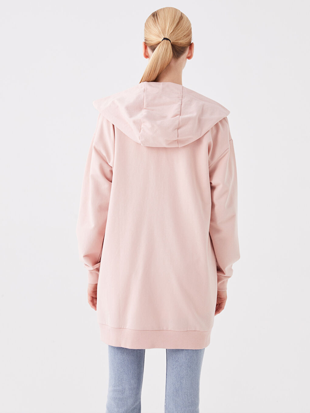 LCW Modest Mat Pembe Kapüşonlu Oversize Kadın Fermuarlı Sweatshirt - 4