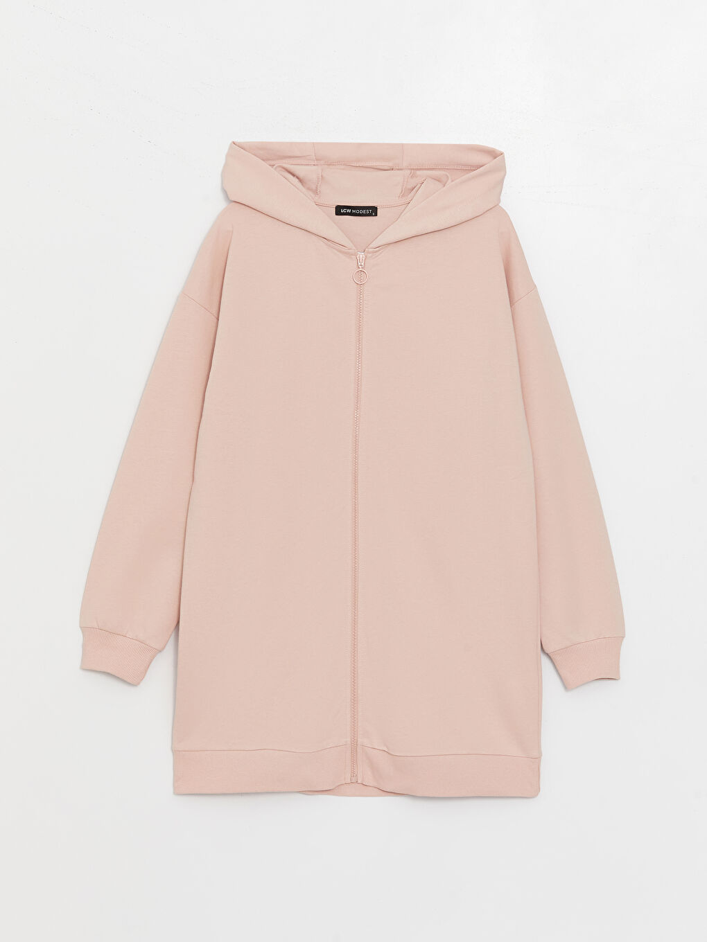 LCW Modest Mat Pembe Kapüşonlu Oversize Kadın Fermuarlı Sweatshirt - 5