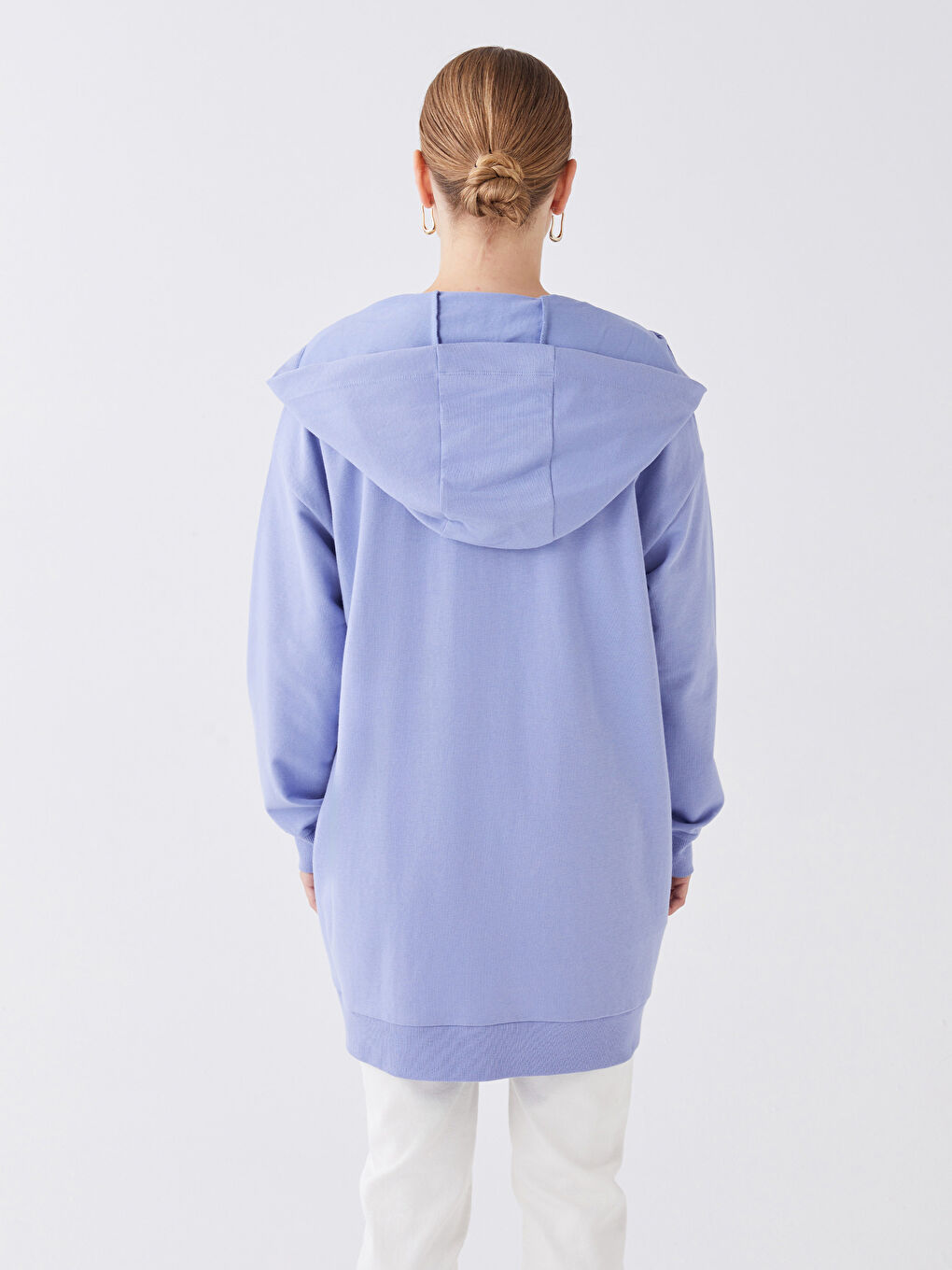 LCW Modest Koyu Lila Kapüşonlu Oversize Kadın Fermuarlı Sweatshirt - 4