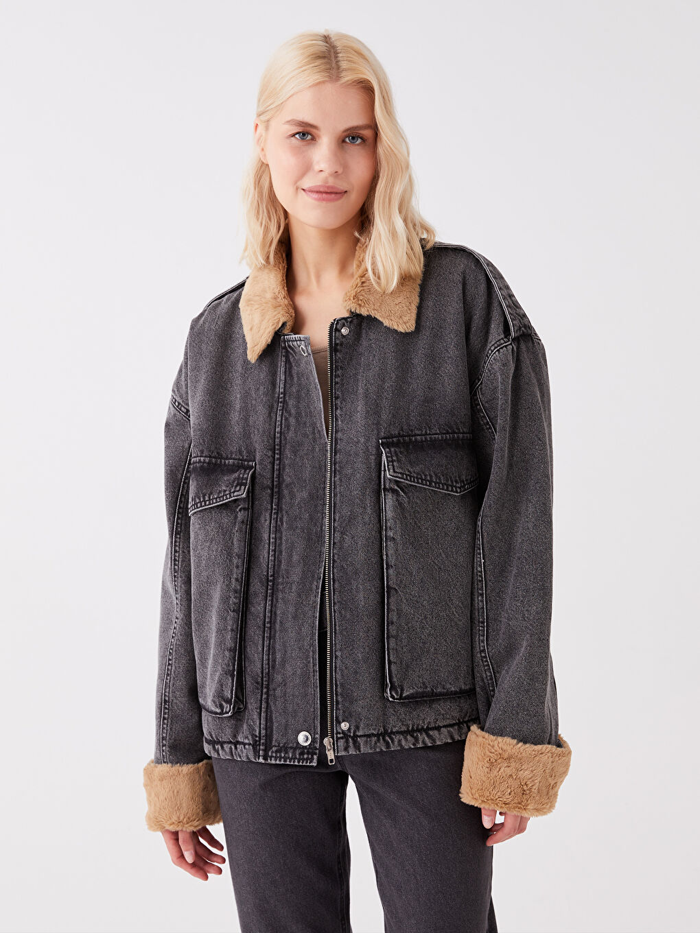 LC Waikiki Collared Neck Women's Denim Jacket -W3AI33Z8-GRD