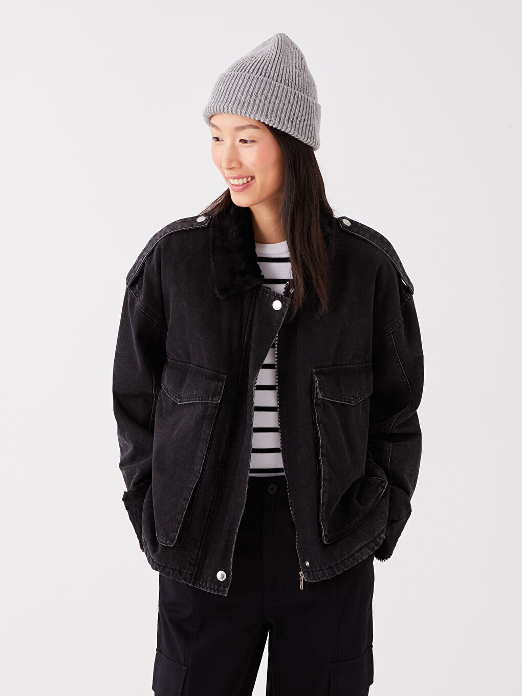 Jacke mit Kragen für Damen aus Denim-1