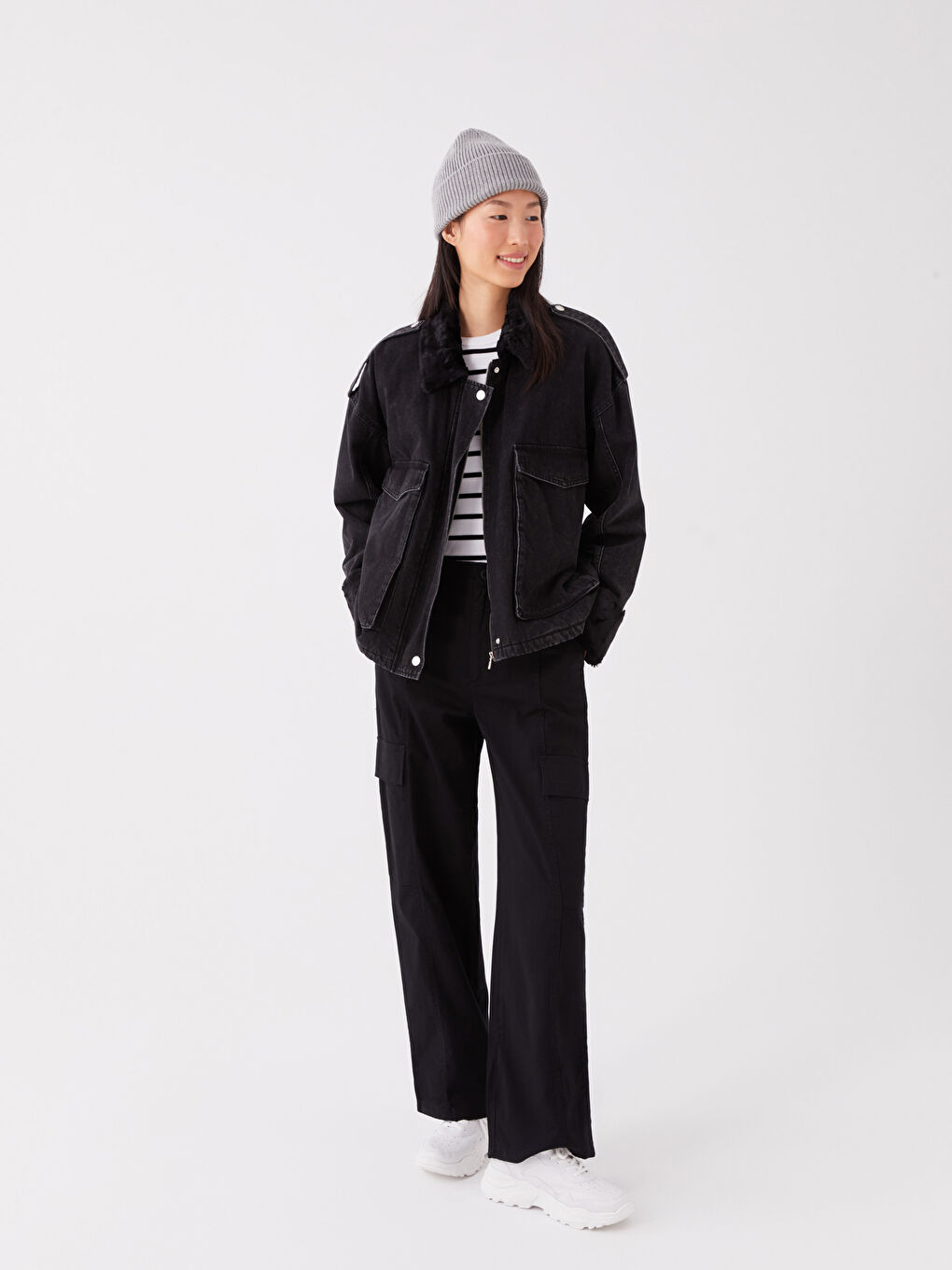 Jacke mit Kragen für Damen aus Denim-2