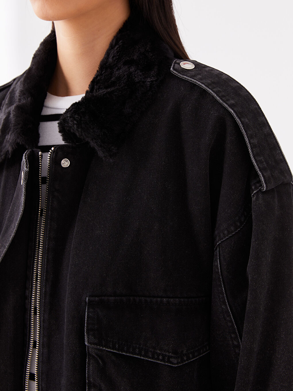 Jacke mit Kragen für Damen aus Denim-3