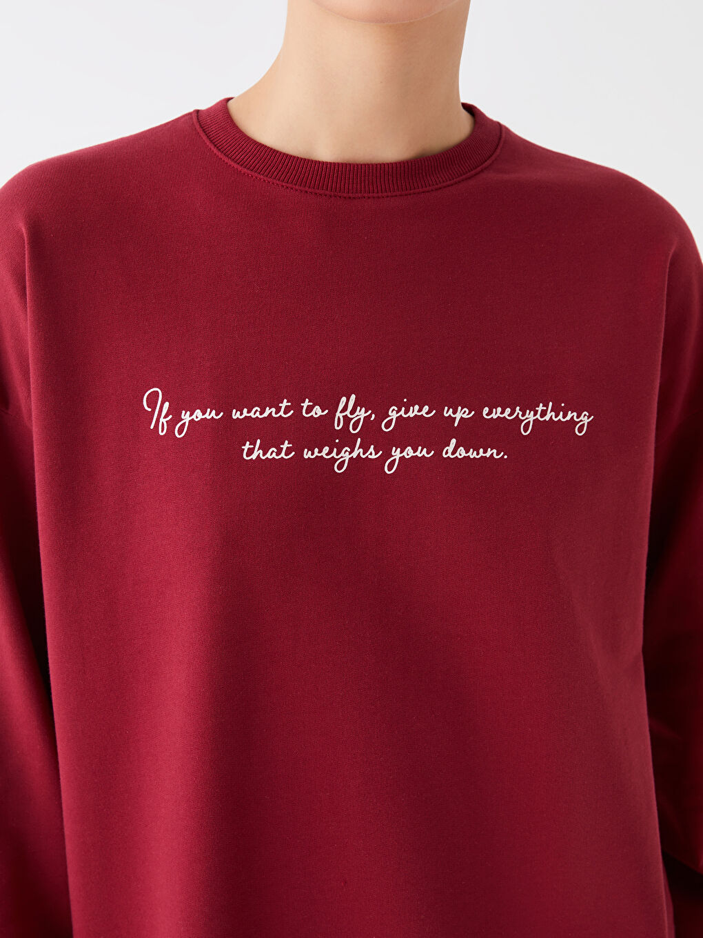 Kırmızı Bisiklet Yaka Baskılı Uzun Kollu Oversize Kadın Sweatshirt Tunik-3