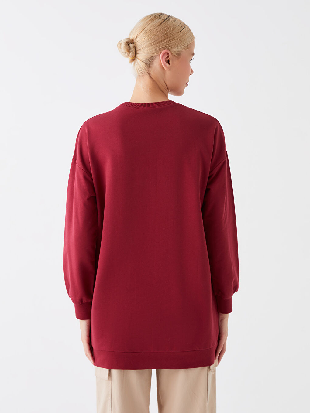 Kırmızı Bisiklet Yaka Baskılı Uzun Kollu Oversize Kadın Sweatshirt Tunik-4