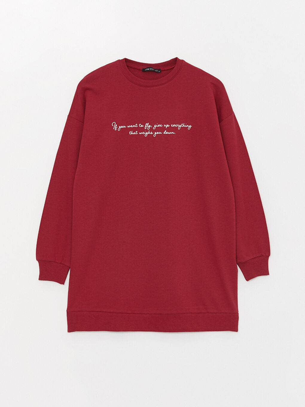 Kırmızı Bisiklet Yaka Baskılı Uzun Kollu Oversize Kadın Sweatshirt Tunik-5