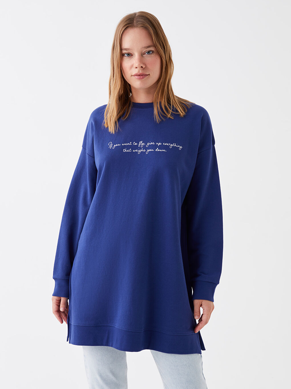 Crew Neck Printed Long Sleeve Oversize Women's Sweatshirt Tunic