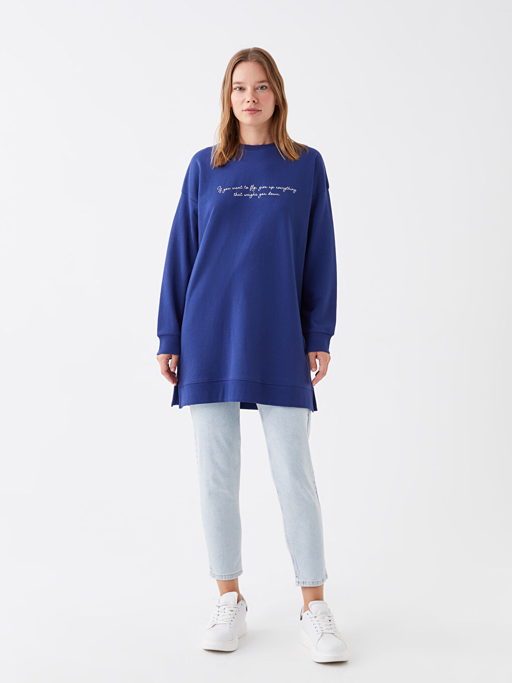 Crew Neck Printed Long Sleeve Oversize Women's Sweatshirt Tunic-2