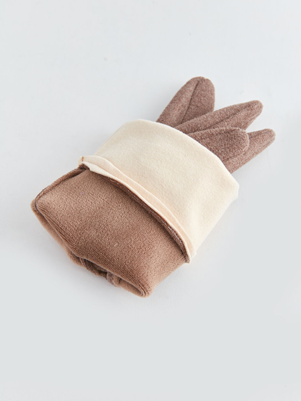 Bej Etiket Baskılı Kadın Süet Eldiven-5