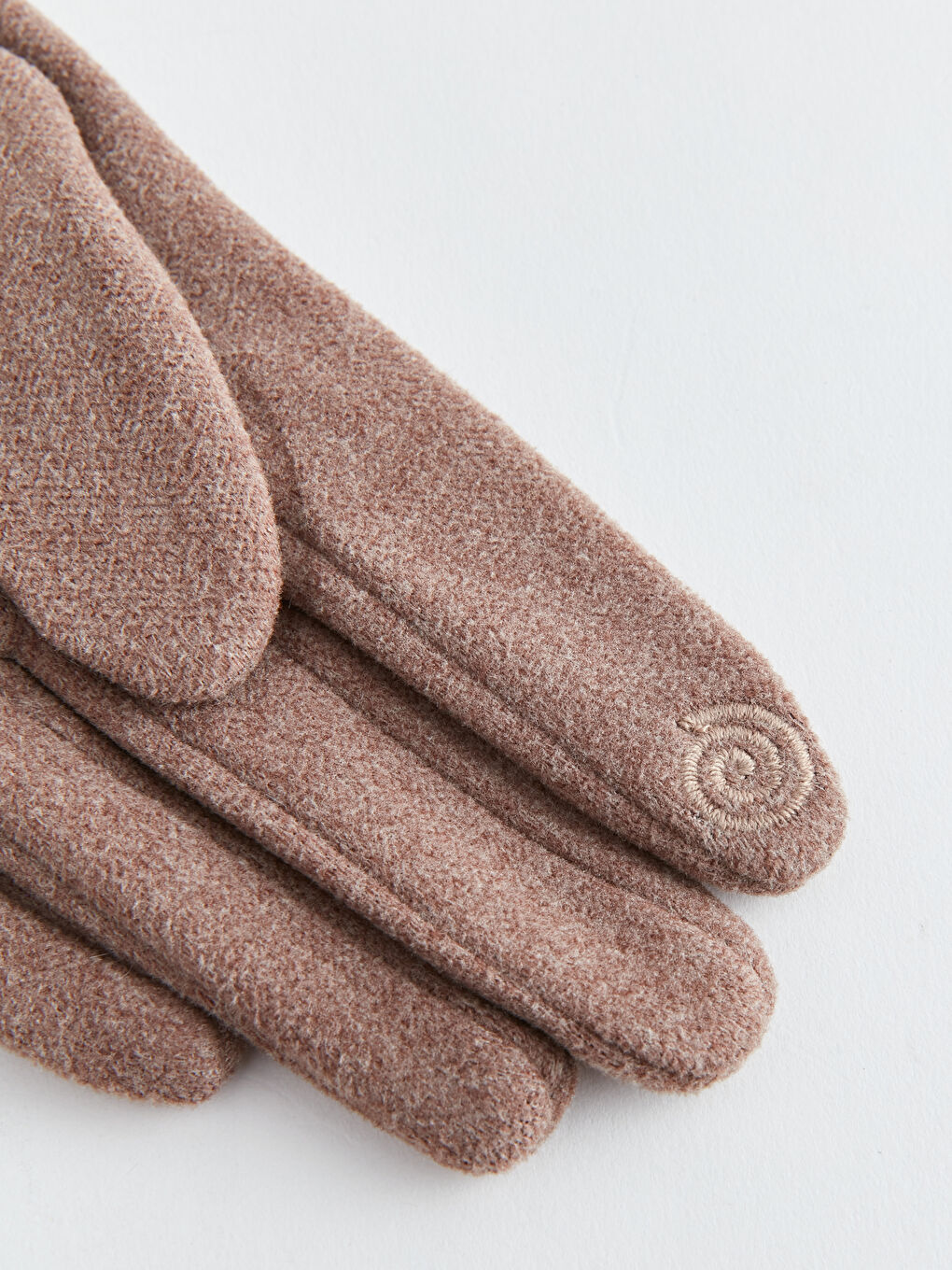 Bej Etiket Baskılı Kadın Süet Eldiven-6