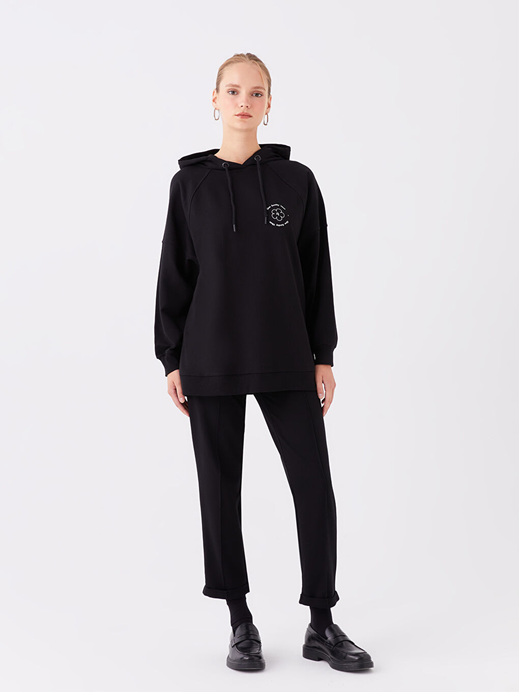 Siyah Kadın Beli Lastikli Düz Eşofman Altı