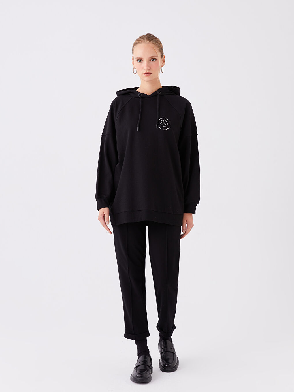 Siyah Kadın Beli Lastikli Düz Eşofman Altı-1