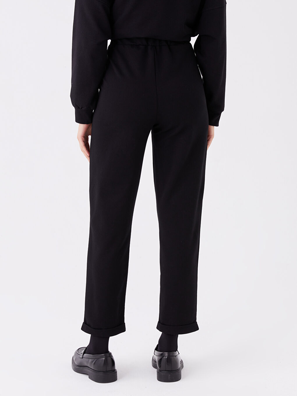 Siyah Kadın Beli Lastikli Düz Eşofman Altı-3