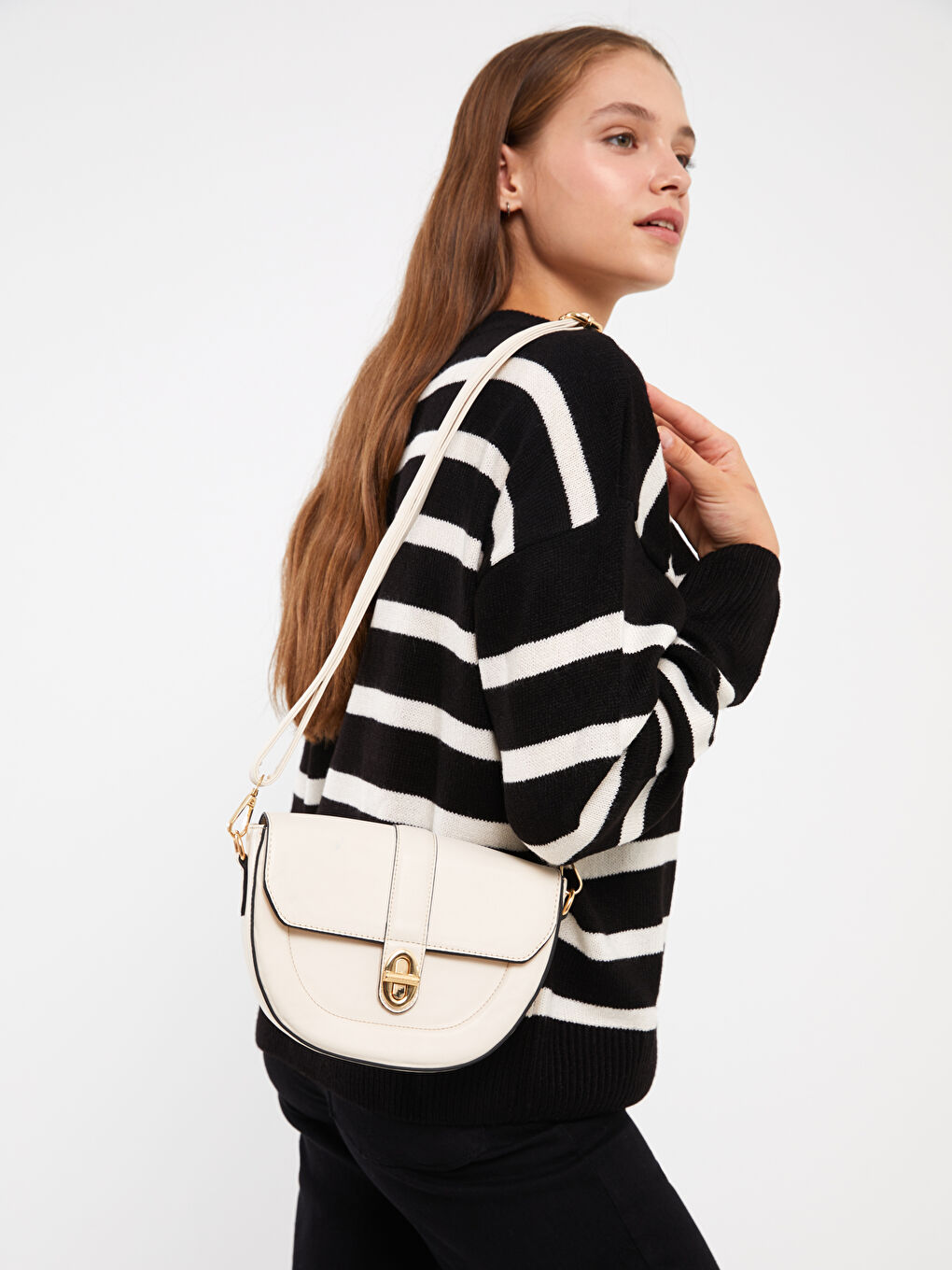 Leather Look Strappy Women Arm Bag