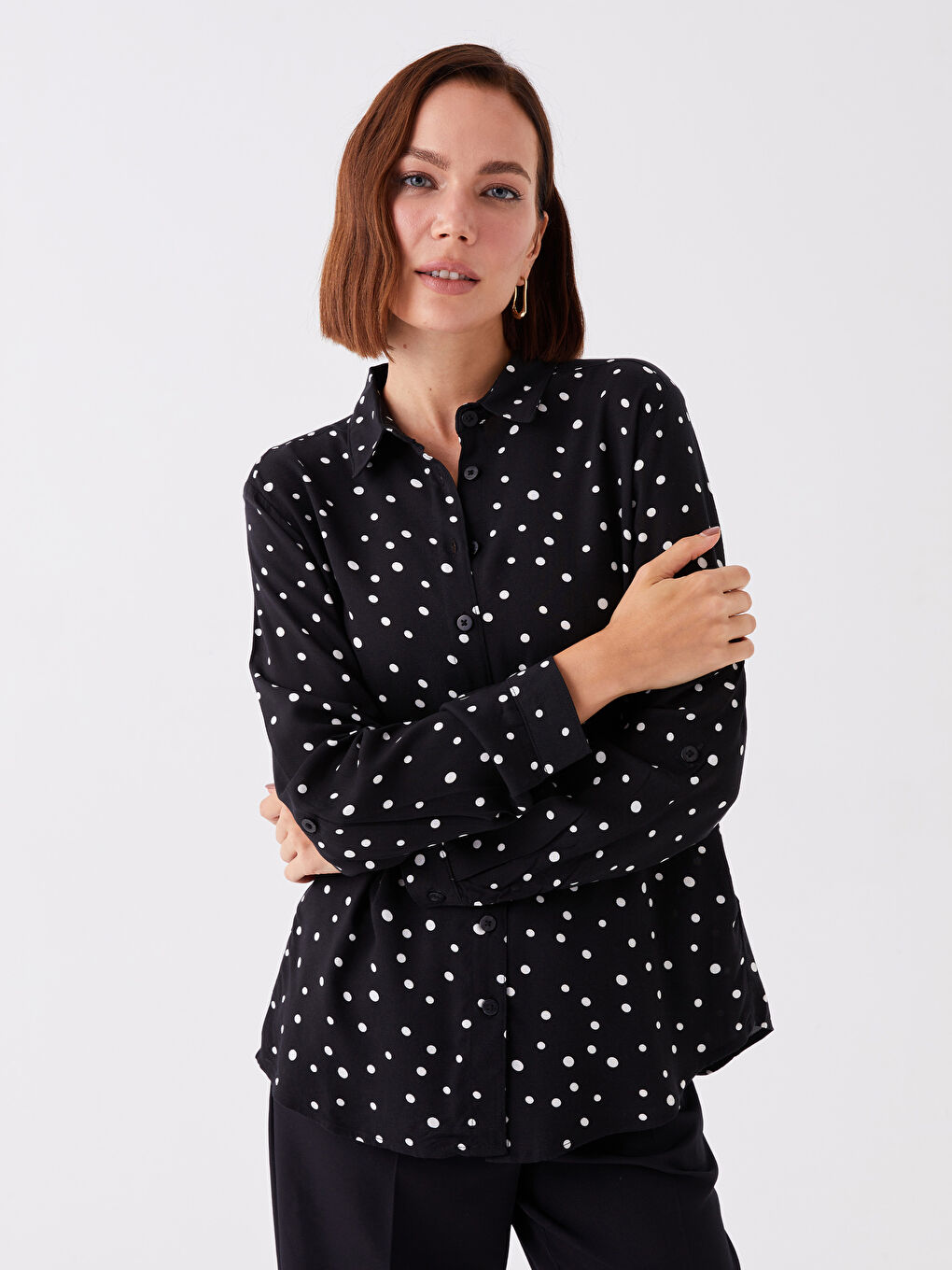 Polka Dot Long Sleeve Women's Shirt -W3AI65Z8-SW5