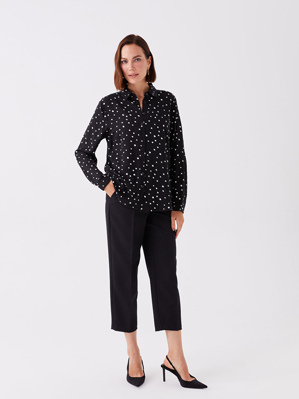 Polka Dot Long Sleeve Women's Shirt -W3AI65Z8-SW5