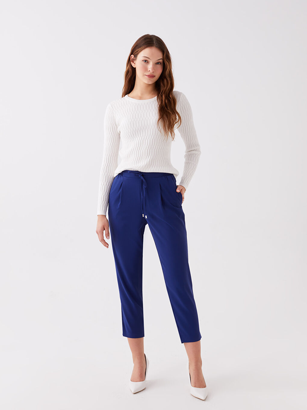 LCWAIKIKI Basic Crew Neck Self Patterned Long Sleeve Women's Knitwear Sweater -W3AI86Z8-R9J