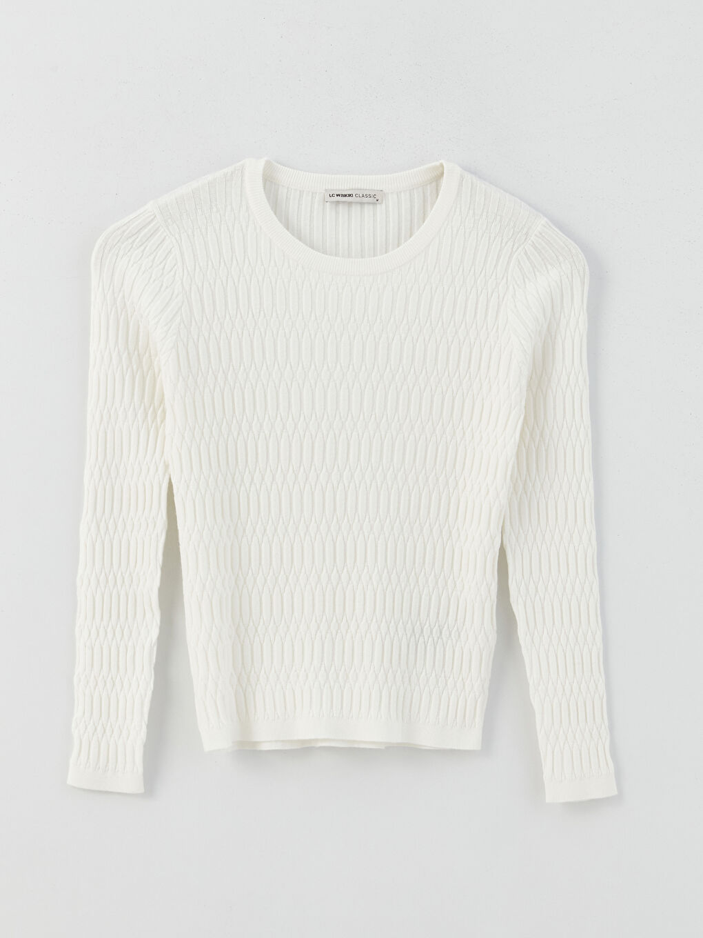 LCWAIKIKI Basic Crew Neck Self Patterned Long Sleeve Women's Knitwear Sweater -W3AI86Z8-R9J