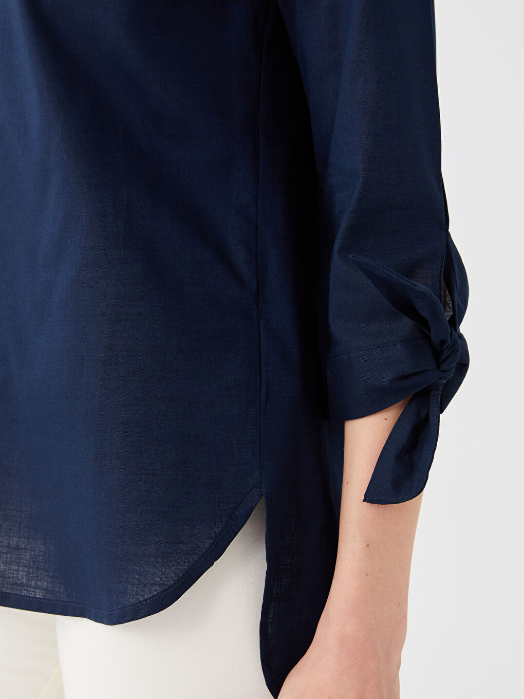 Notch Neck Plain Poplin Women's Shirt-3
