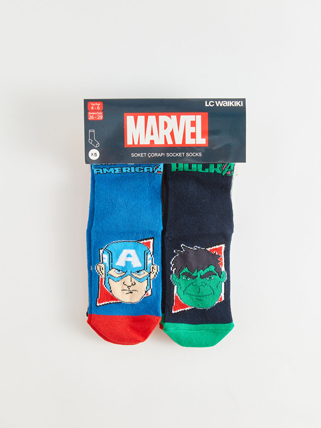 LCW Kids Karışık Marvel Desenli Erkek Çocuk Soket Çorap 5'li - 2