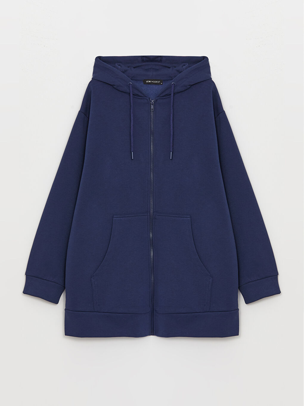 Lacivert Kapüşonlu Düz Oversize Kadın Kalın Fermuarlı Sweatshirt-5