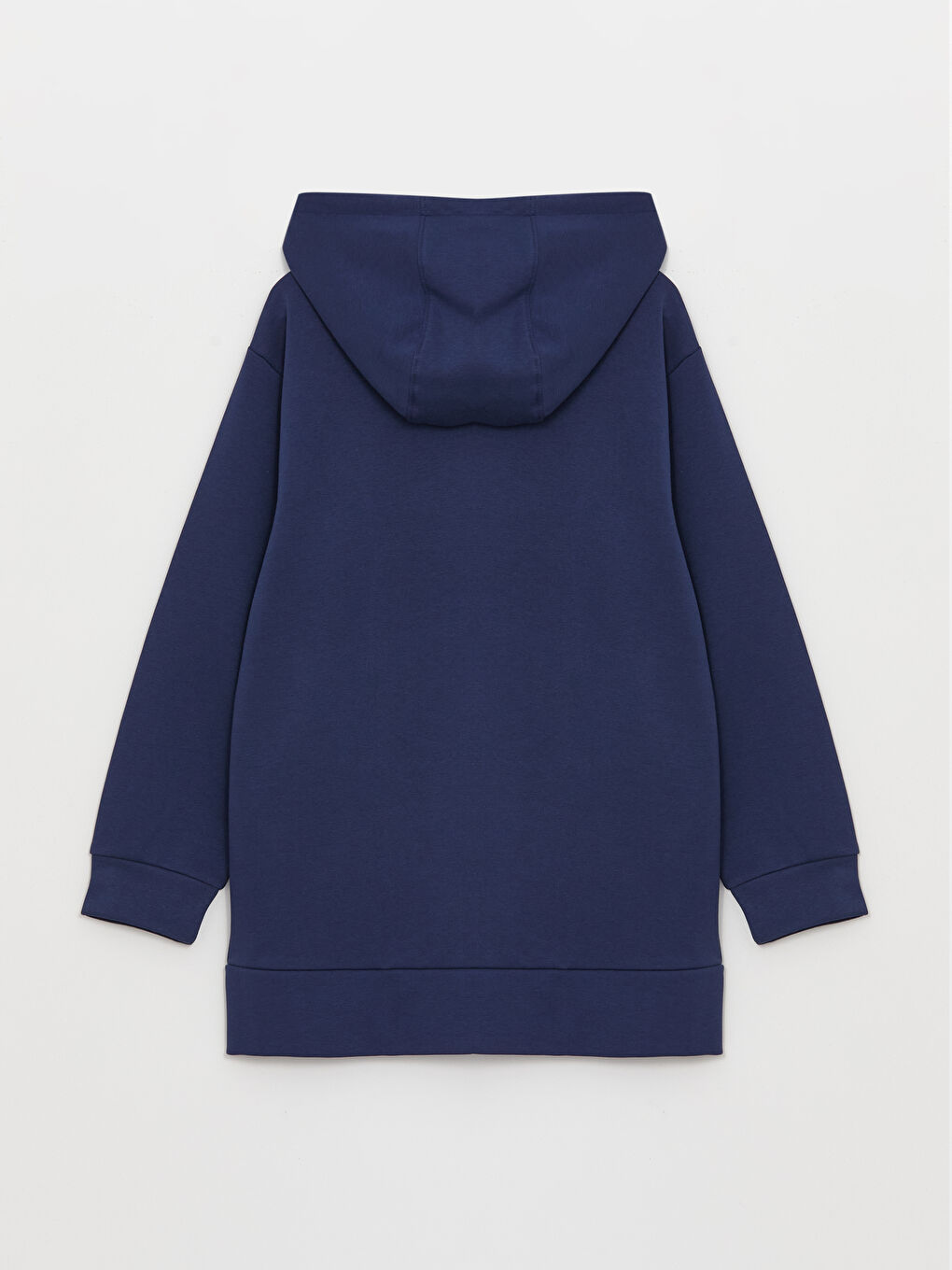 Lacivert Kapüşonlu Düz Oversize Kadın Kalın Fermuarlı Sweatshirt-6