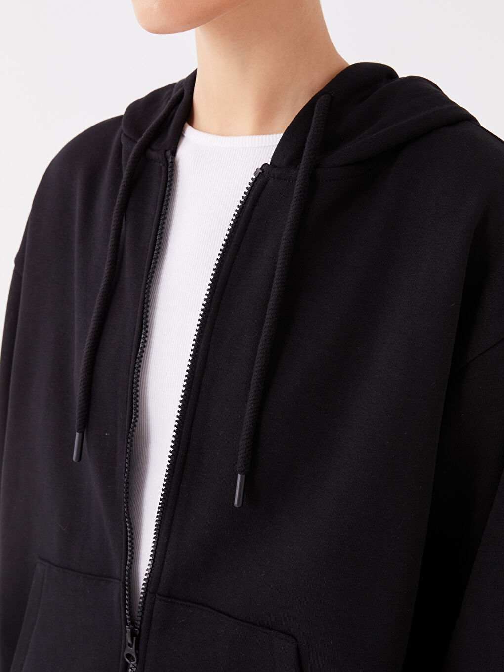 Hooded Plain Oversize Women's Thick Zip-Up Sweatshirt-3