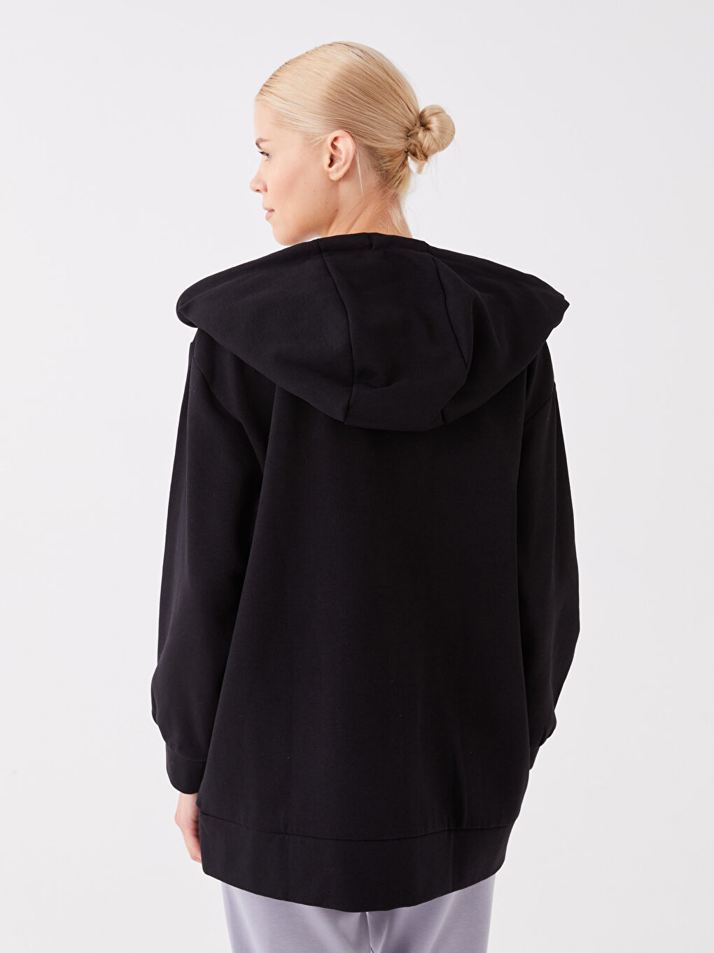 Hooded Plain Oversize Women's Thick Zip-Up Sweatshirt-4
