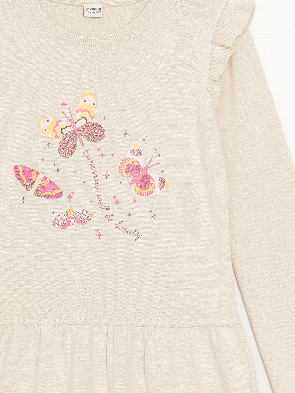 LCW Kids Bisiklet Yaka Baskılı Uzun Kollu Kız Çocuk Triko Elbise -W3AK09Z4-L8Q