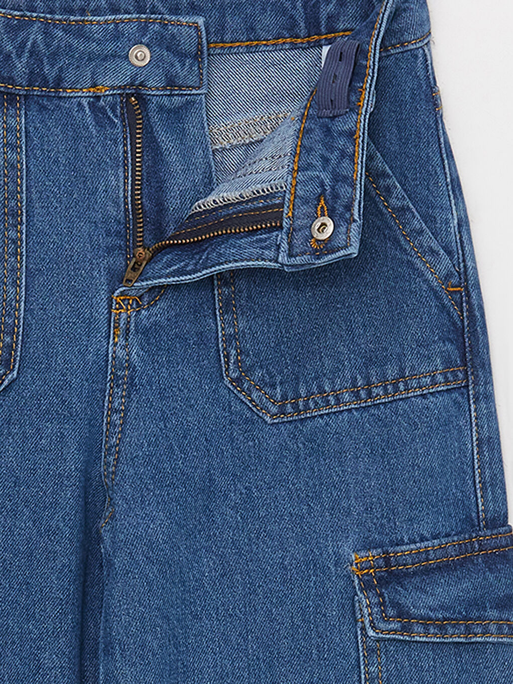 İndigo Wideleg Kız Çocuk Kargo Jean Pantolon-2