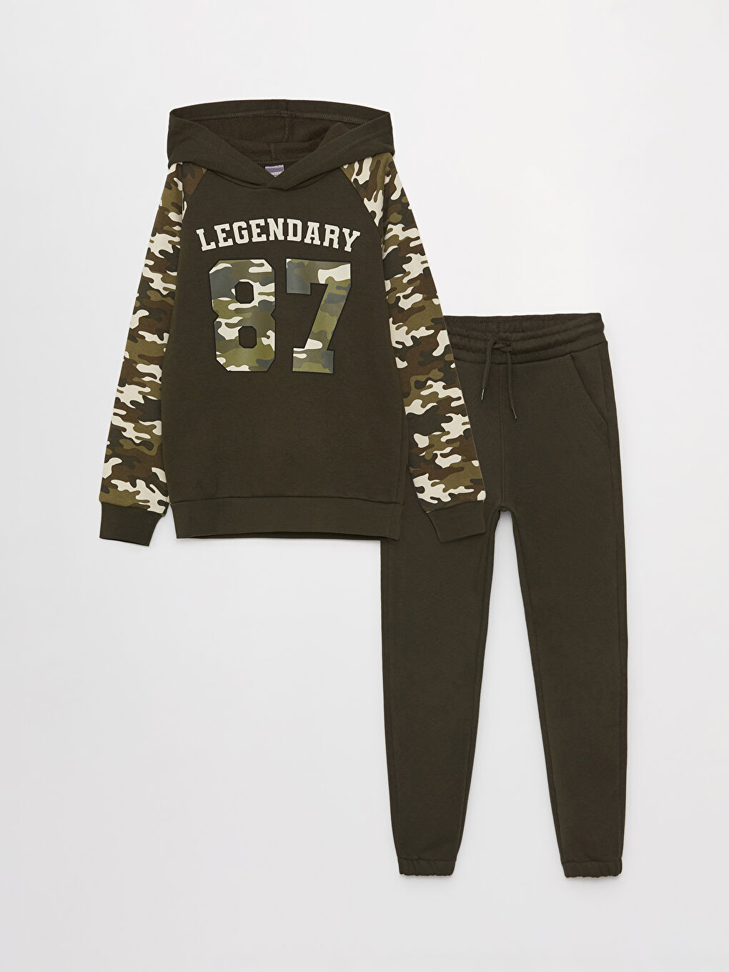 Haki Baskılı Uzun Kollu Erkek Çocuk Hoodie ve Eşofman Altı