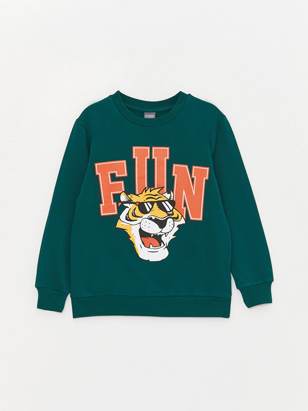 Yeşil Bisiklet Yaka Baskılı Uzun Kollu Erkek Çocuk Sweatshirt ve Eşofman Altı-1