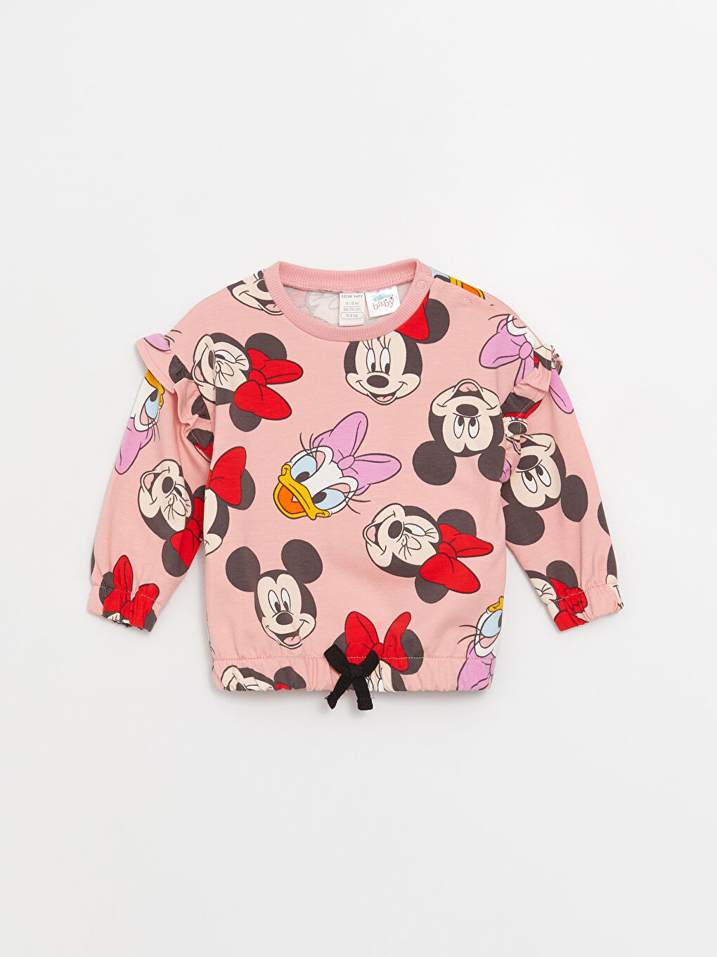 LCW baby Pembe Baskılı Bisiklet Yaka Mickey Mouse Baskılı Kız Bebek Sweatshirt ve Tayt Takımı - 1