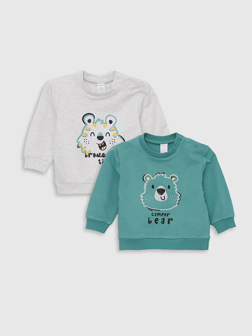 LCW baby Beyaz Bisiklet Yaka Uzun Kollu Baskılı Erkek Bebek Sweatshirt 2'li