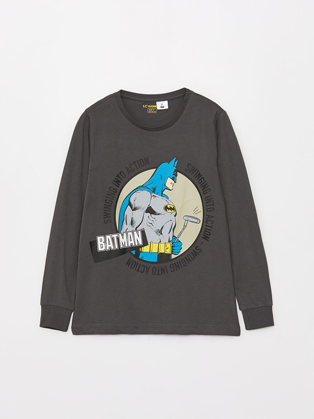 LCW Kids Gri Bisiklet Yaka Batman Baskılı Uzun Kollu Erkek Çocuk Pijama Takımı - 1